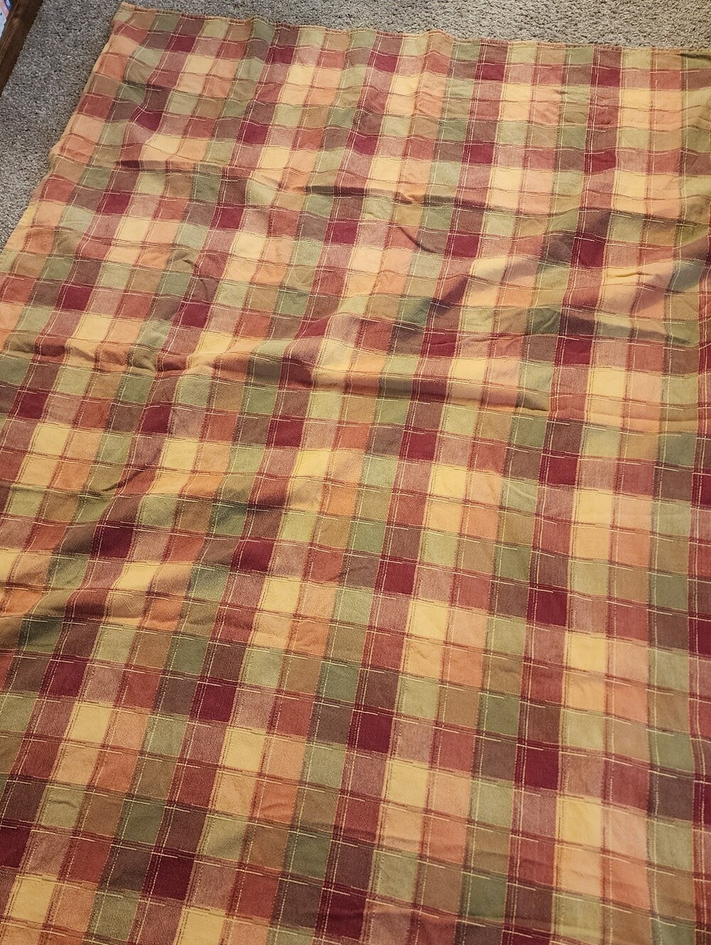 Vintage Cotton Autumn Fall Halloween Plaid Patchwork Tablecloth 52" X 68” Orange